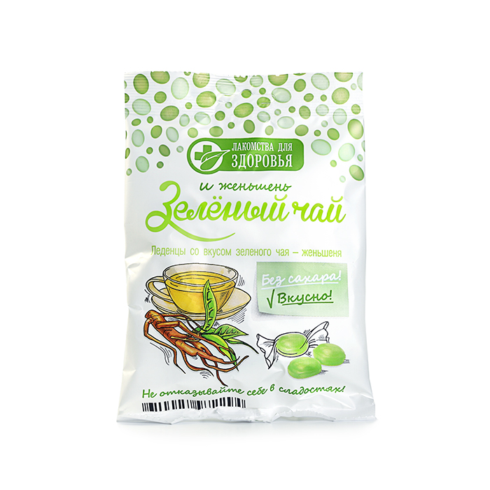 Карамель леденцовая со вкусом зеленого чая и женьшеня